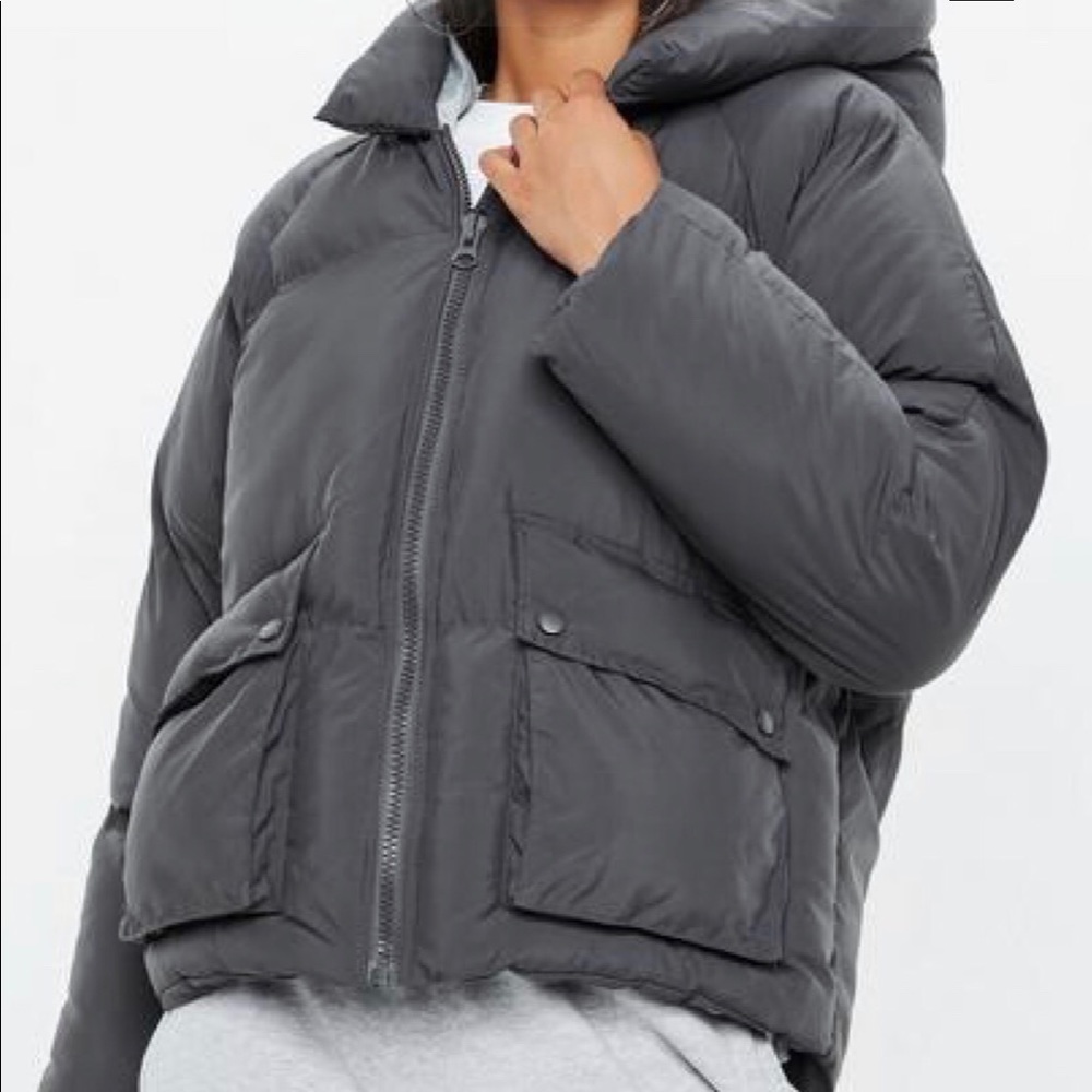 Misguided grey oversized hooded puffer jacket